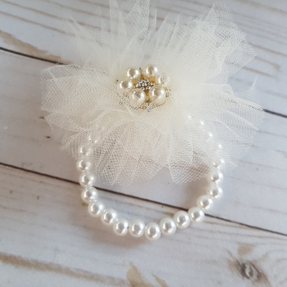 White tulle wrist corsage/bracelet